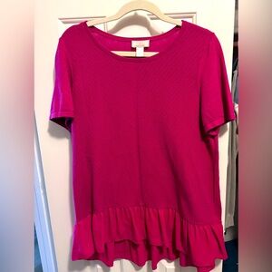 Women's Loft Outlet Pink Short Sleeve Sweater W/ Ruffle Hem Size LP